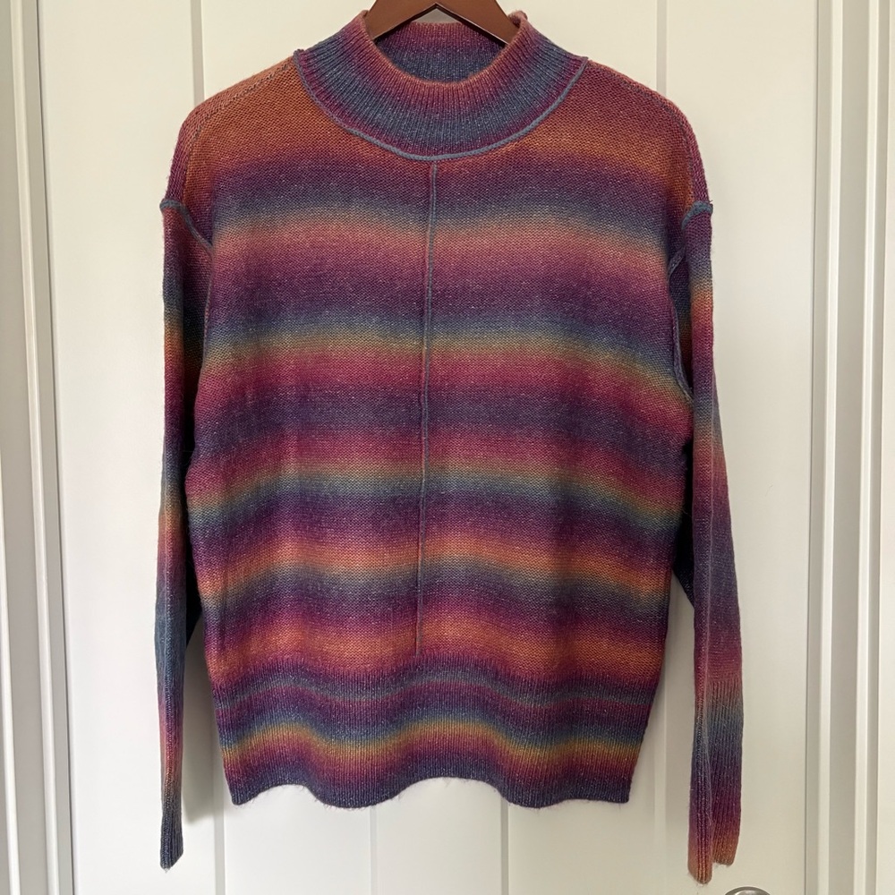 beachlunchlounge Vibrant Rainbow Ombré Turtleneck Sweater - L Large - NWT New